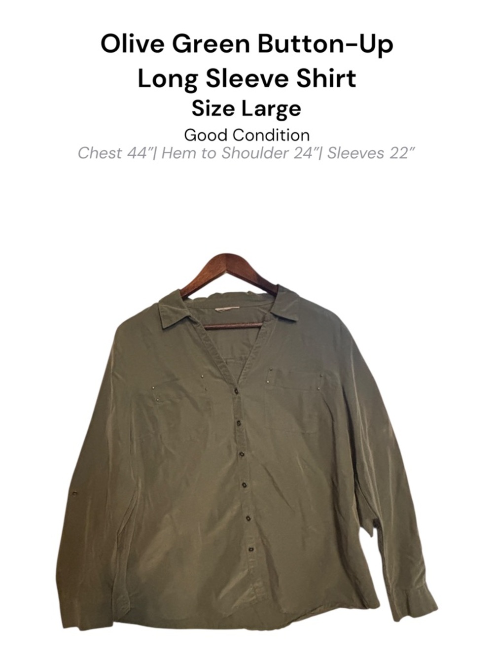 Olive Green Button-Up Shirt Womenâs Large Long Sleeve Casual